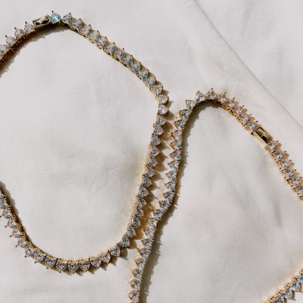 Sweetheart Necklace - Cubic Zirconia, 18K Yellow Gold Plated Stainless Steel